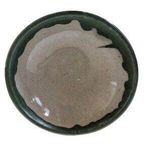 Stoneware Rice Bowl HeavyGreen Gray Rustic Primitive Drip Glaze